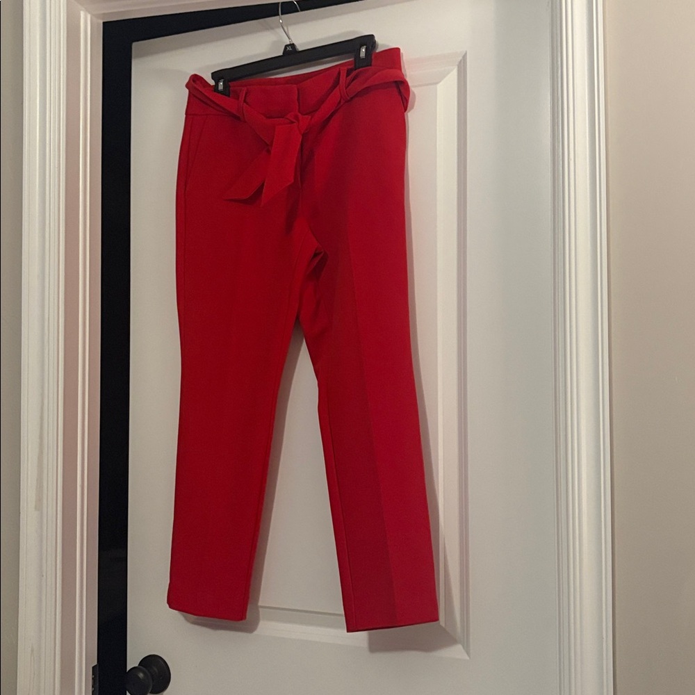 LOFT Marisa Belted Vibrant Red Ankle Pants